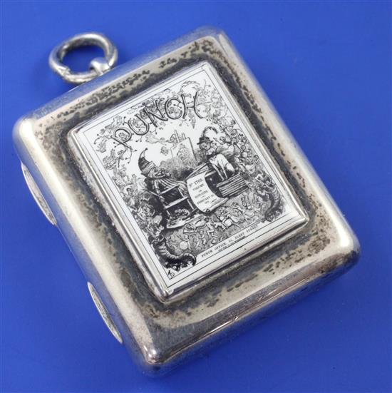 A late Victorian silver and enamel novelty Punch vesta case, 1.5in.